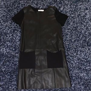 Zara black leather dress with knit pockets